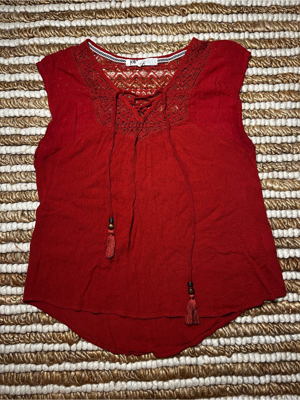 Burnt orange Sleeveless Lace tassle Peasant Top